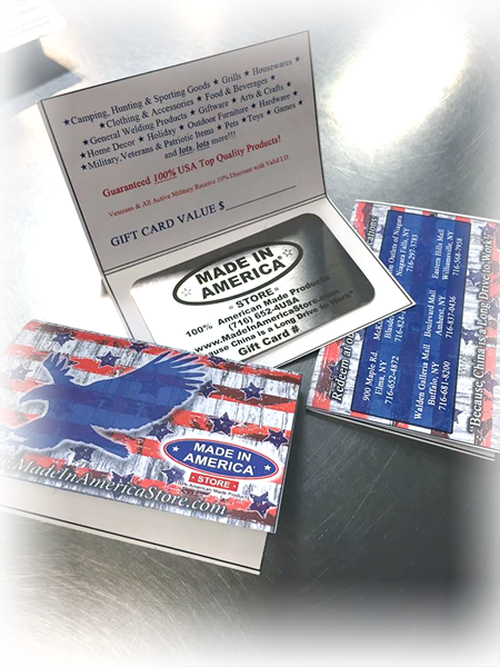 Made In America Store gift cards are stainless steel & 100% USA made! Made In America Store gift cards are stainless steel & 100% USA made!